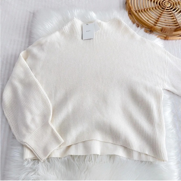 A.L.C Helena Merino Wool Sweater Mock High Neck Cream Women’s Large NEW - Picture 5 of 14